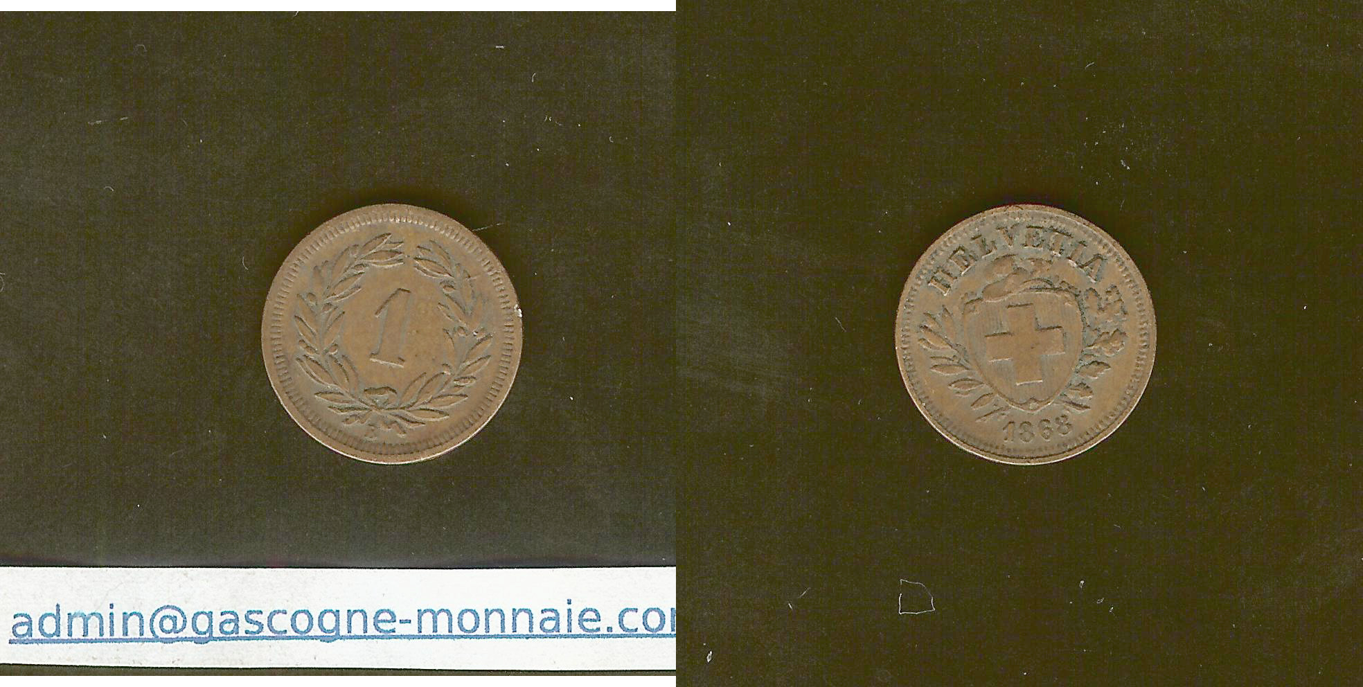 Suisse 1 Rappen 1868 B Berne TTB+